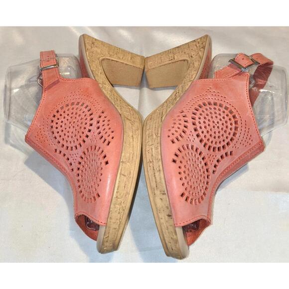 Spring Step Liberty Pink Perforated Leather Slingback Wedge Sandals Sz 40 / 9 US - Picture 6 of 8